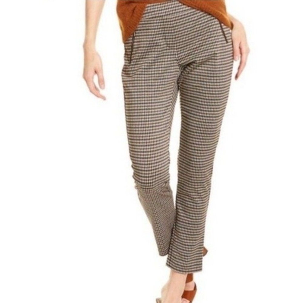 J.McLaughlin Houndstooth Ankle Pants Size 14 Brown Plaid Stretch Trousers Casual